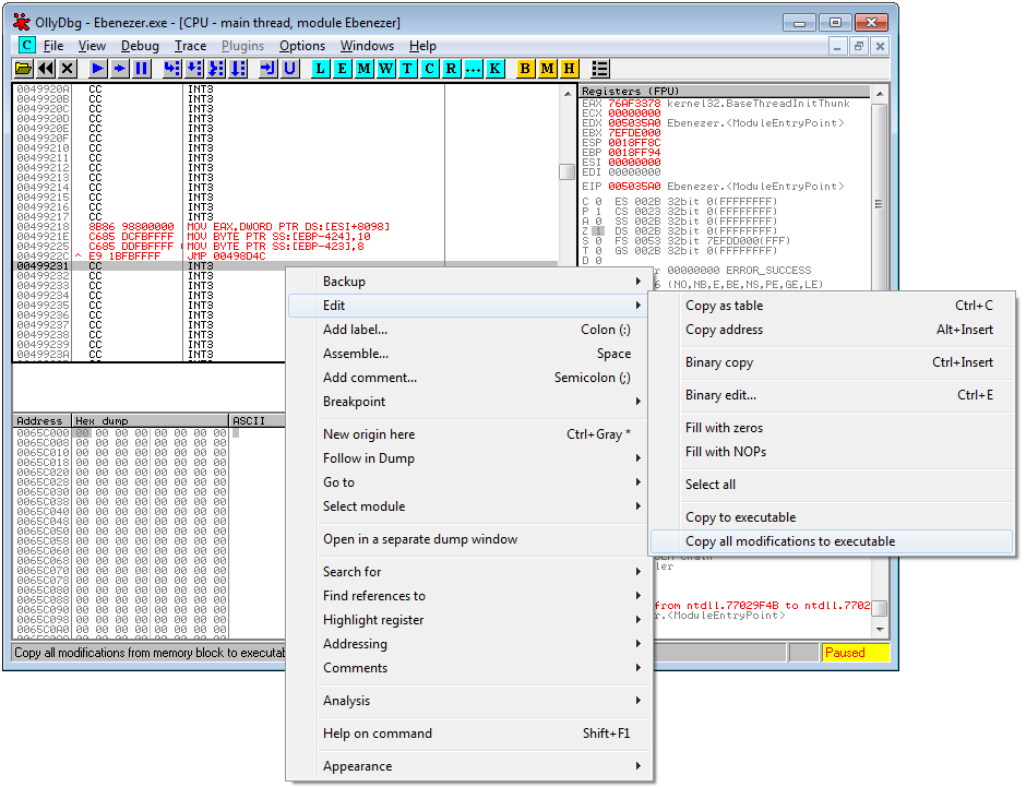 OllyDbg Save To Disk Picture