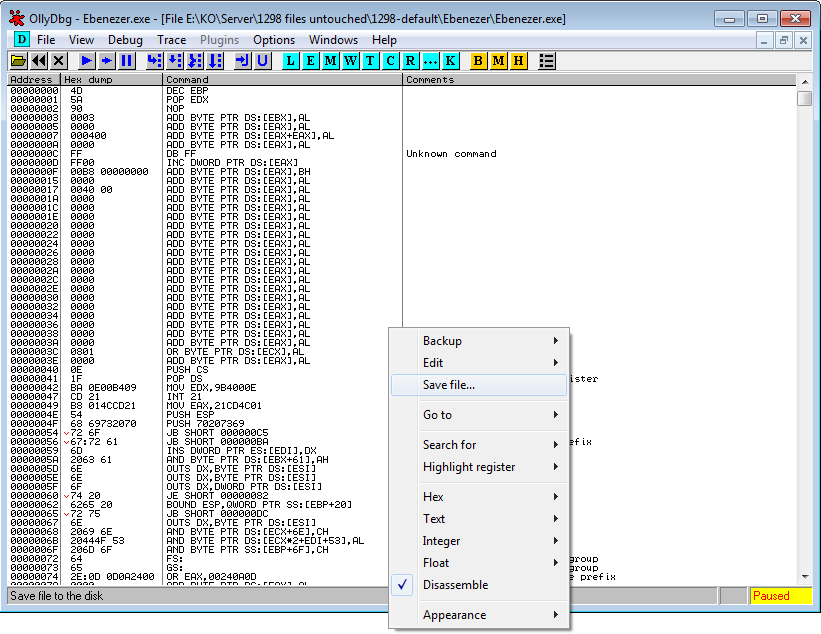 OllyDbg Save File